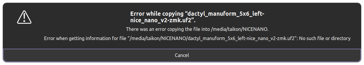 Dactyl Manuform ZMK Tutorial - Error while copying dactyl manuform